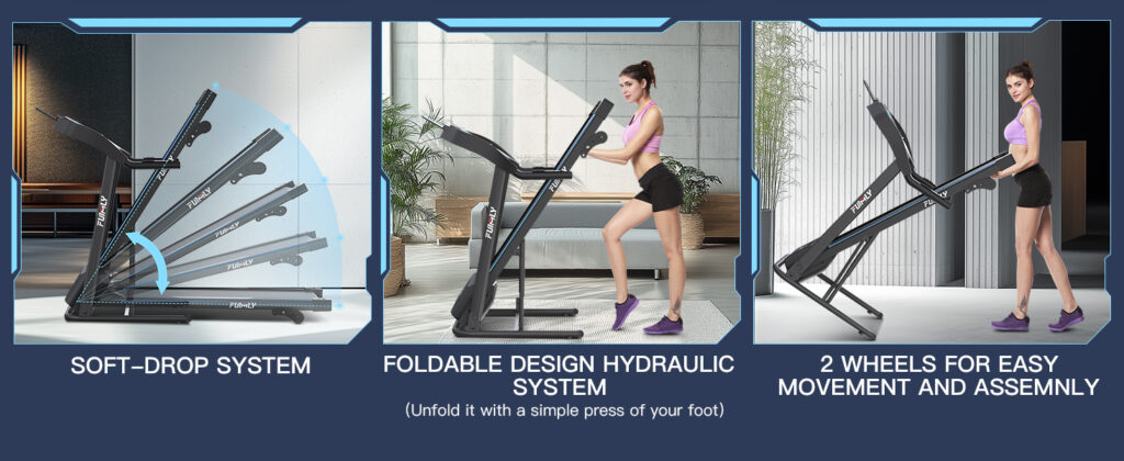 FUNMILY Incline Treadmill Soft-Drop Folding Design & Transport Wheels